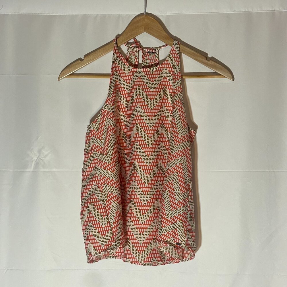 O'NEILL Woven Adjustable Tie Top Boho High Neck Strappy Coral/Khaki Small